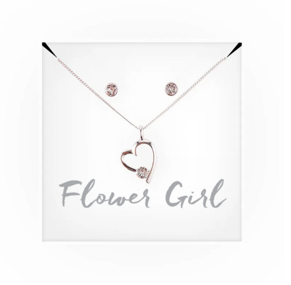 Personalized Bridal Party Heart & Crystal Jewelry Gift Set - Flower Girl