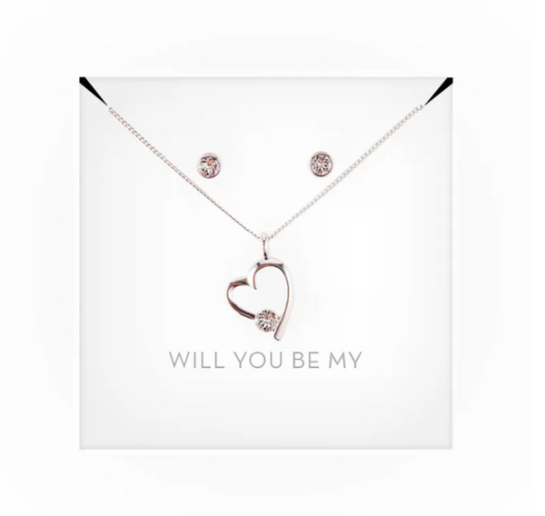 Personalized Bridal Party Heart & Crystal Jewelry Gift Set - Be My Bridesmaid?