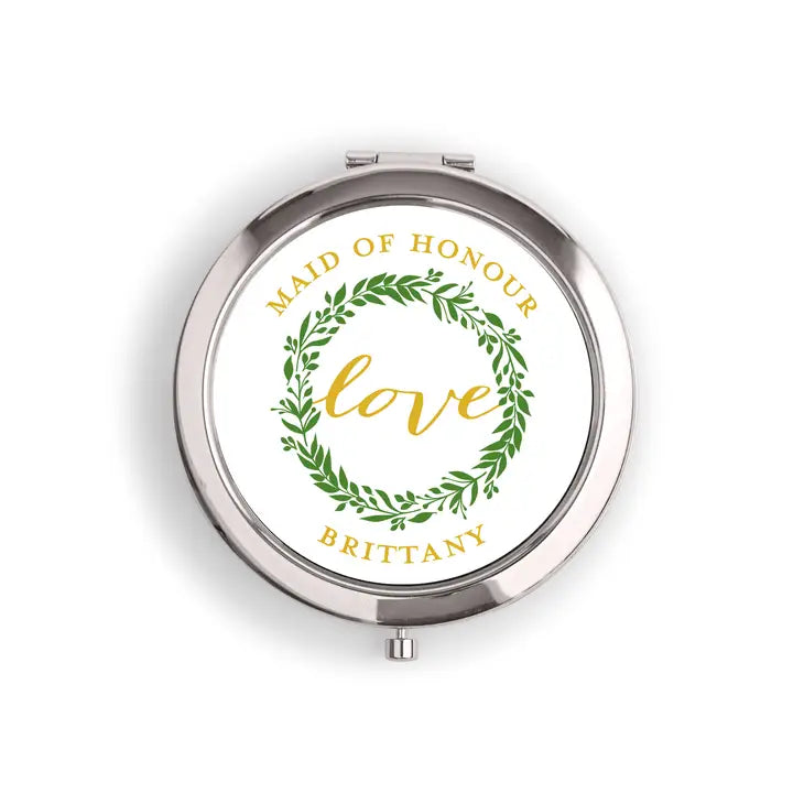 Personalized Engraved Bridal Party Pocket Compact Mirror - Love Wreath