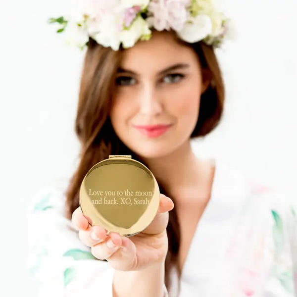 Personalized Engraved Bridal Party Pocket Compact Mirror - Love Wreath