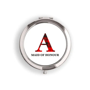 Personalized Engraved Bridal Party Pocket Compact Mirror - Buffalo Plaid Initial