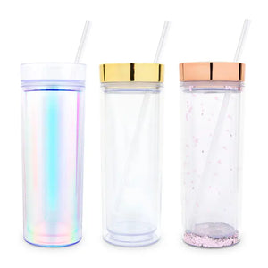 17 Oz. Insulated Plastic Drink Tumbler with Lid and Straw - Blank