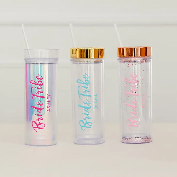 Personalized 17 Oz. Insulated Plastic Drink Tumbler - Bride Tribe