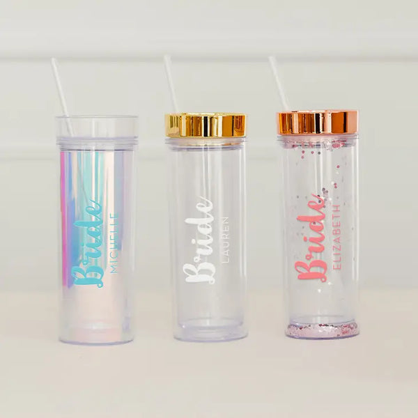 Personalized 17 Oz. Insulated Plastic Drink Tumbler - Retro Luxe Bride