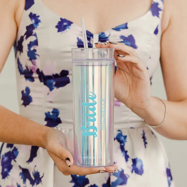 Personalized 17 Oz. Insulated Plastic Drink Tumbler - Retro Luxe Bride