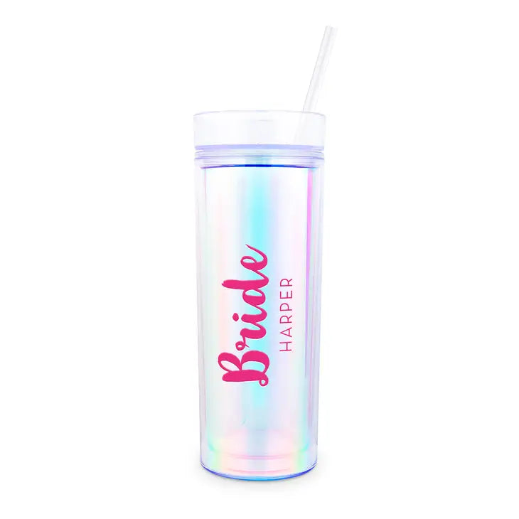 Personalized 17 Oz. Insulated Plastic Drink Tumbler - Retro Luxe Bride