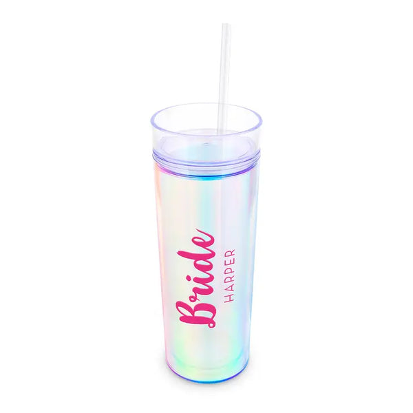 Personalized 17 Oz. Insulated Plastic Drink Tumbler - Retro Luxe Bride