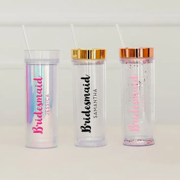 Personalized 17 Oz. Insulated Plastic Drink Tumbler - Retro Luxe Bridesmaid