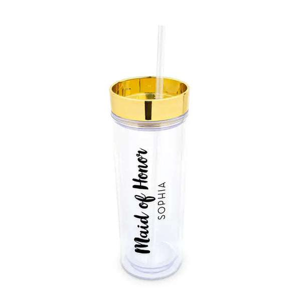 Personalized 17 Oz. Insulated Plastic Drink Tumbler - Retro Luxe Maid of Honor