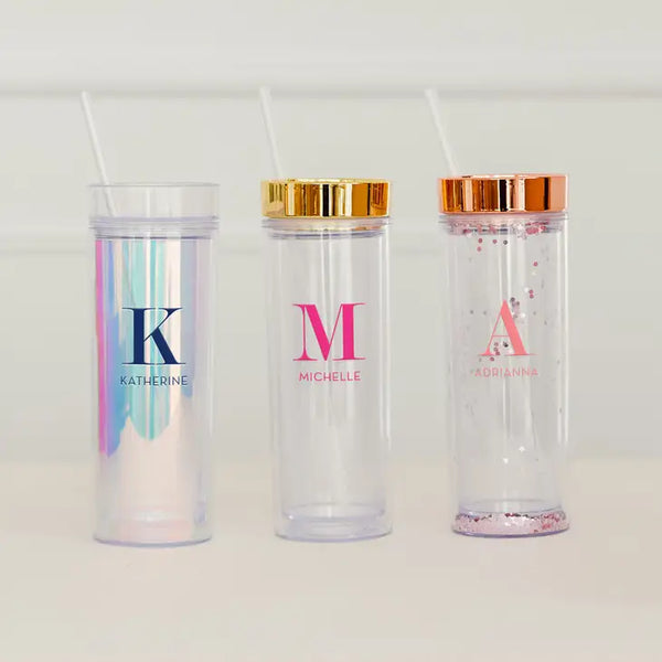 Personalized 17 Oz. Insulated Plastic Drink Tumbler - Modern Serif Monogram