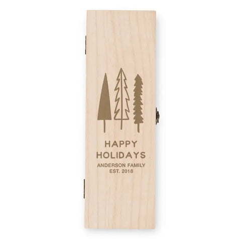 Custom Engraved Wooden Wine Gift Box With Lid - Winter Pines