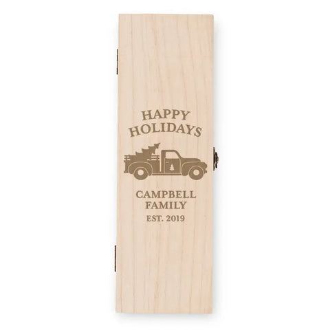 Custom Engraved Wooden Wine Gift Box With Lid - Christmas Truck