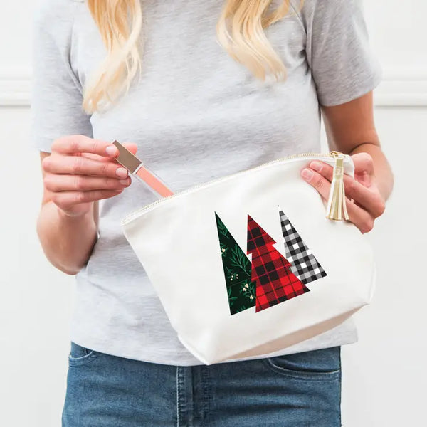 Large Personalized Canvas Makeup Bag - Patterned Pines