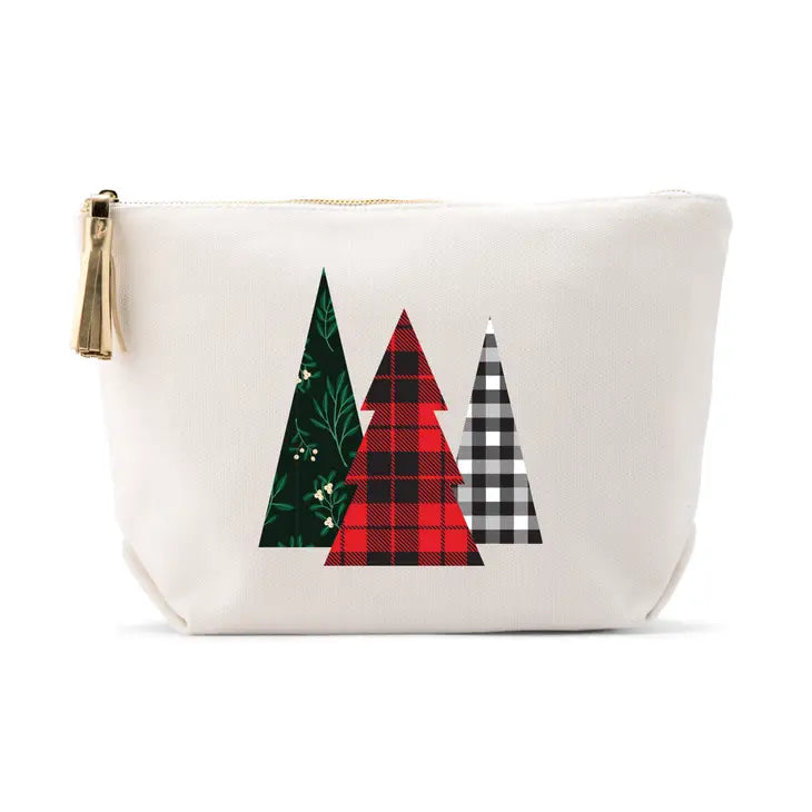 Large Personalized Canvas Makeup Bag - Patterned Pines