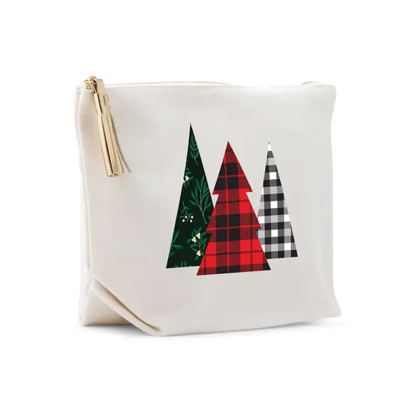 Large Personalized Canvas Makeup Bag - Patterned Pines