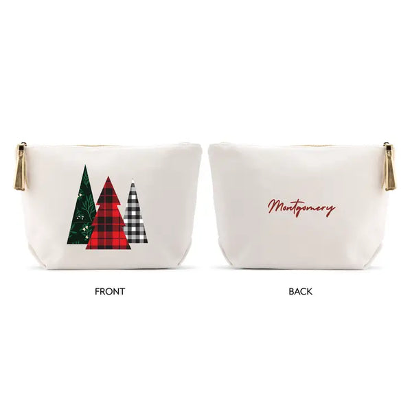 Large Personalized Canvas Makeup Bag - Patterned Pines