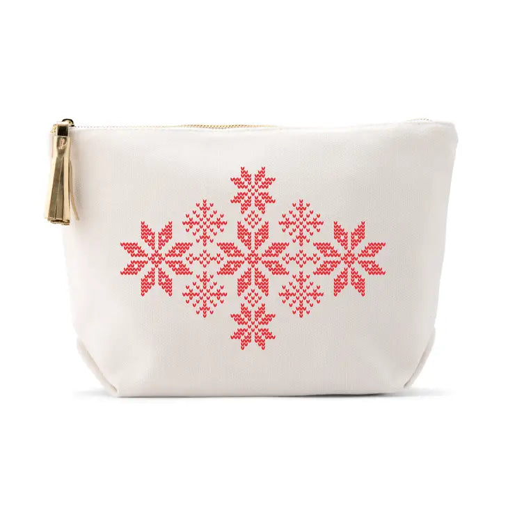 Large Personalized Canvas Makeup Bag - Knit Sweater Snowflakes