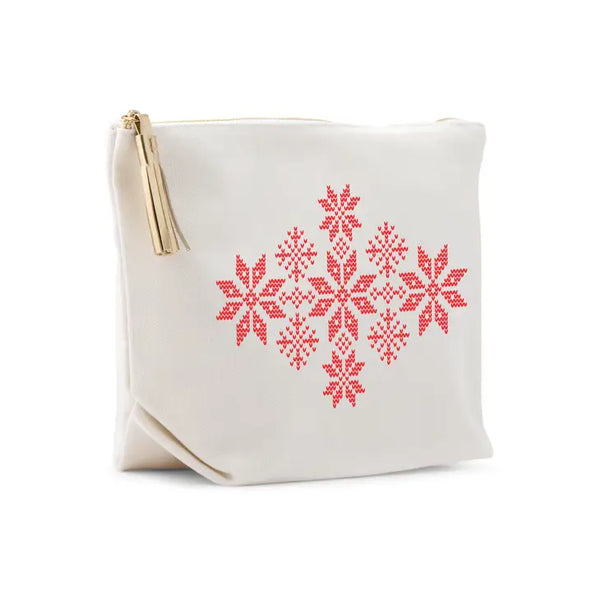 Large Personalized Canvas Makeup Bag - Knit Sweater Snowflakes