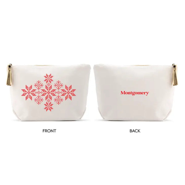 Large Personalized Canvas Makeup Bag - Knit Sweater Snowflakes