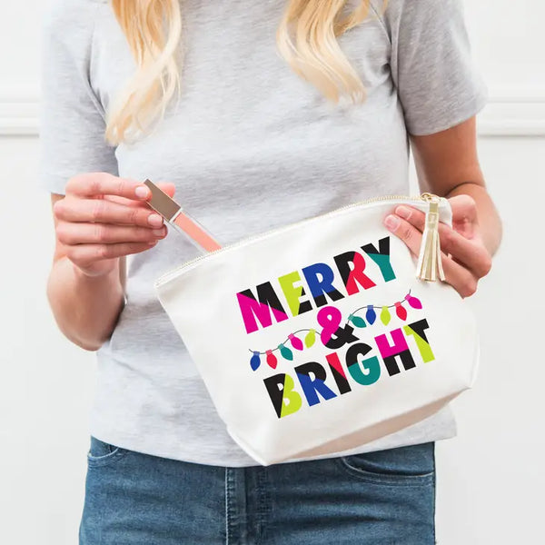 Large Personalized Canvas Makeup Bag - Merry & Bright