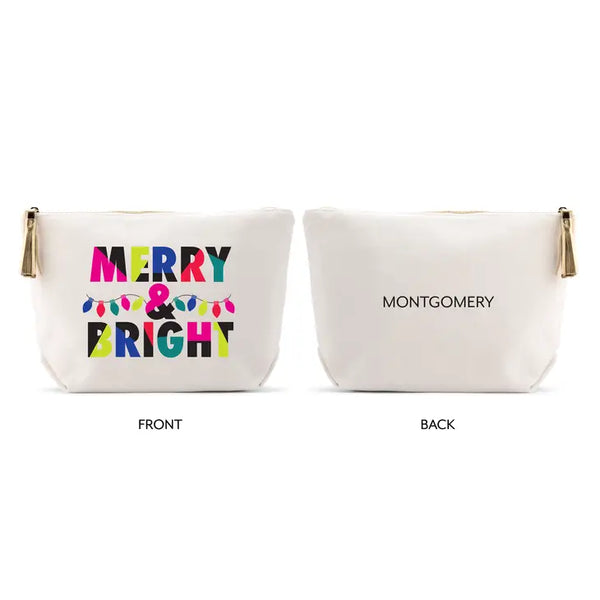 Large Personalized Canvas Makeup Bag - Merry & Bright