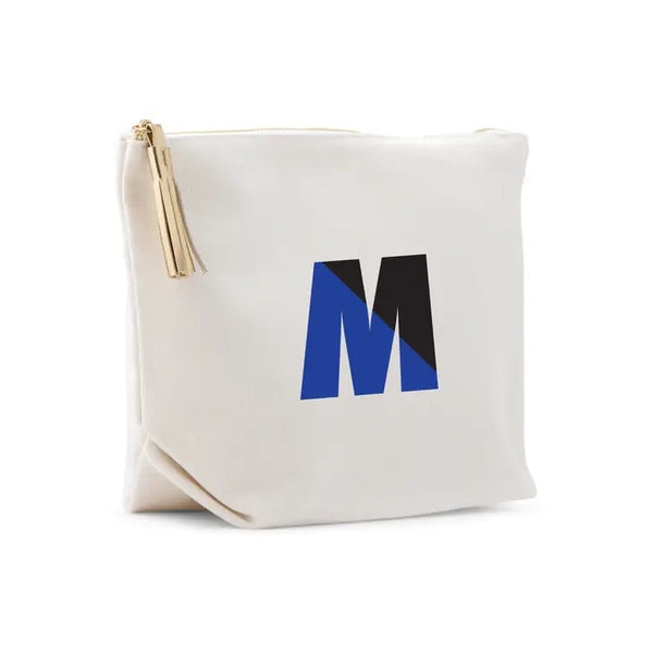 Large Personalized Canvas Makeup Bag - Retro Color Block Initial