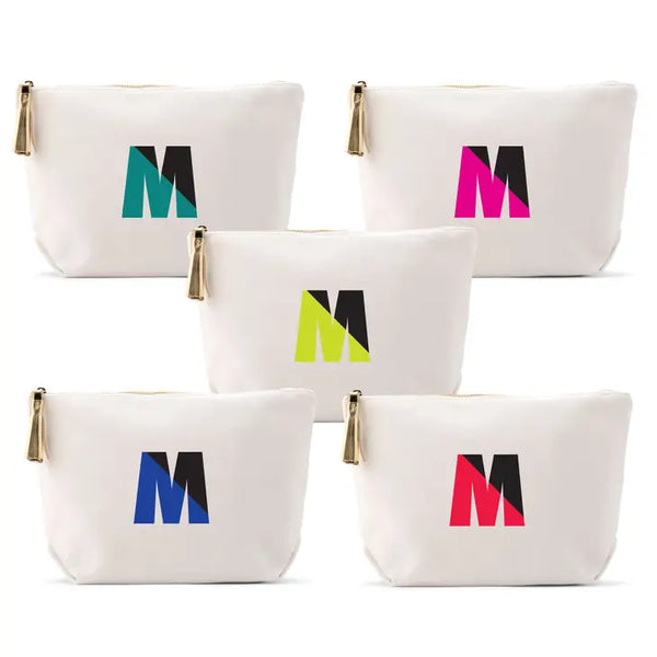 Large Personalized Canvas Makeup Bag - Retro Color Block Initial