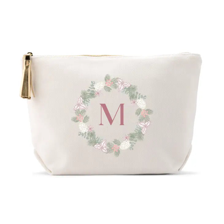 Large Personalized Canvas Makeup Bag - Blush Wreath