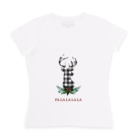 Personalized Women’s Christmas T-shirt - Plaid Stag