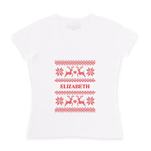 Personalized Women’s Christmas T-shirt - Knit Reindeer