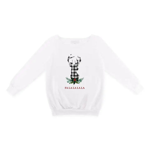 Women’s Personalized Christmas Crewneck Sweatshirt - Plaid Stag