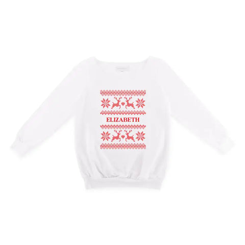 Women’s Personalized Christmas Crewneck Sweatshirt - Knit Reindeer