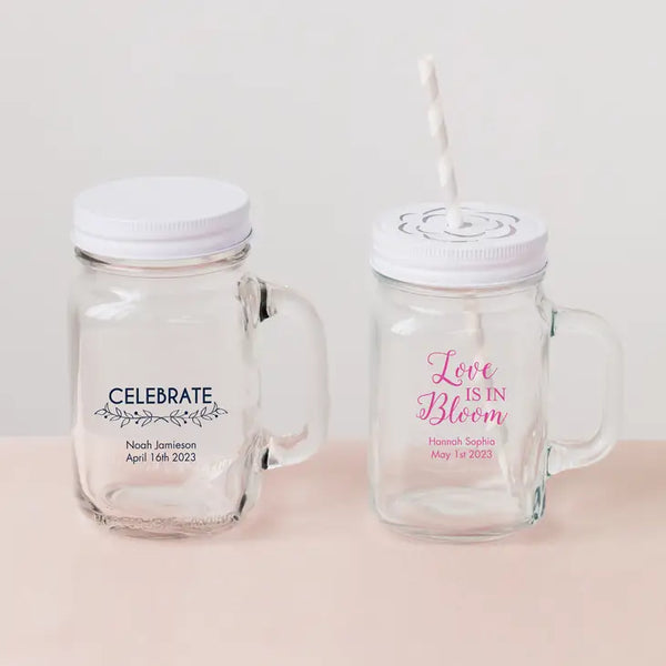 Personalized 12 or 16 oz. Mason Jar Drinking Glass Favor - Baby Shower | + More Occasions