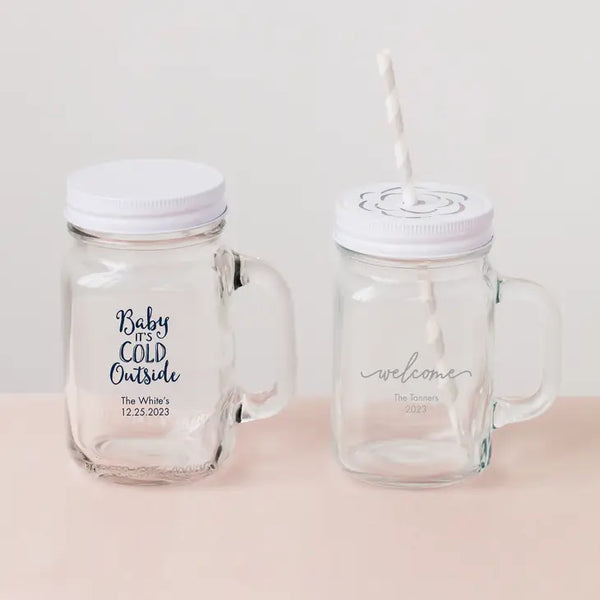 Personalized 12 or 16 oz. Mason Jar Drinking Glass Favor - More Occasions