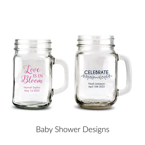 Personalized 12 or 16 oz. Mason Jar Drinking Glass Favor - Baby Shower | + More Occasions