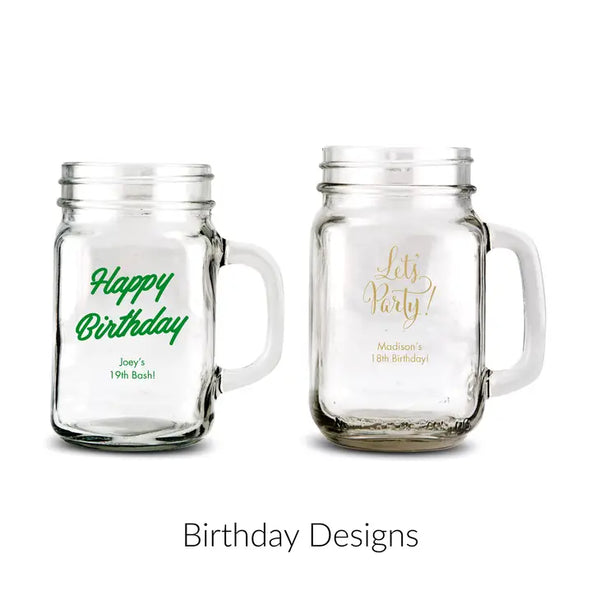 Personalized 12 or 16 oz. Mason Jar Drinking Glass Favor - Birthday | + More Occasions