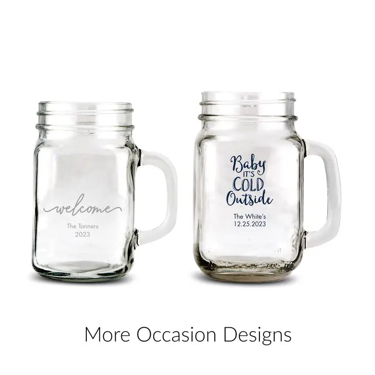 Personalized 12 or 16 oz. Mason Jar Drinking Glass Favor - More Occasions