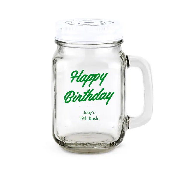 Personalized 12 or 16 oz. Mason Jar Drinking Glass Favor - Birthday | + More Occasions