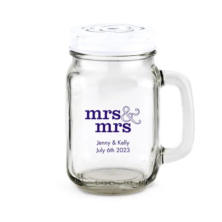 Personalized 12 or 16 oz. Mason Jar Drinking Glass Wedding Favor - Same Sex | + More Designs