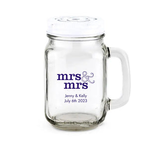 Personalized 12 or 16 oz. Mason Jar Drinking Glass Wedding Favor - Same Sex | + More Designs