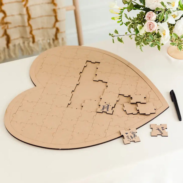 Wooden Heart Puzzle Wedding Guest Book - Blank