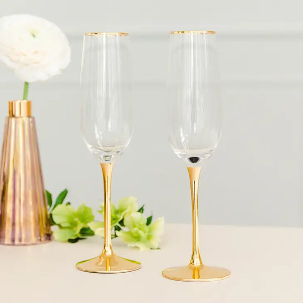 Gold Accented Champagne Flutes - Blank - Set of 2