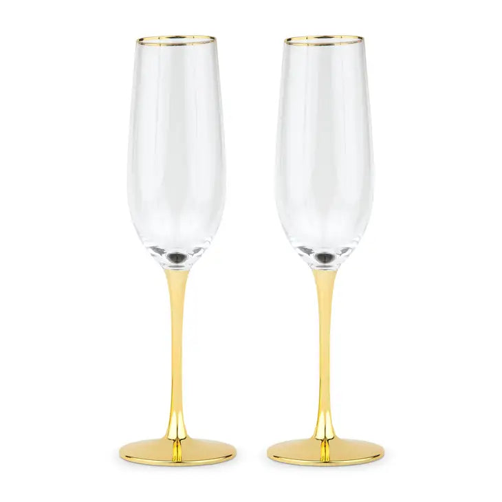 Gold Accented Champagne Flutes - Blank - Set of 2