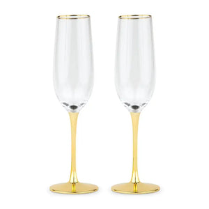 Gold Accented Champagne Flutes - Blank - Set of 2