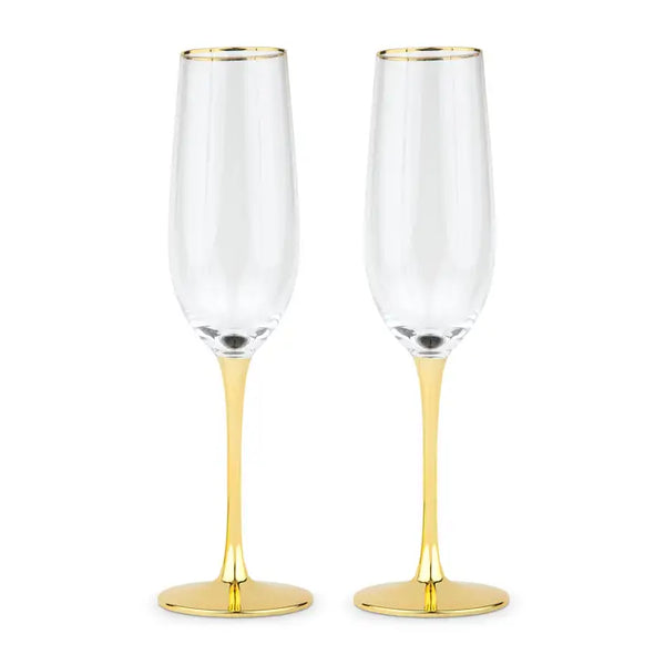 Gold Accented Champagne Flutes - Blank - Set of 2