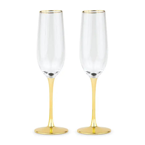 Gold Accented Champagne Flutes - Blank - Set of 2