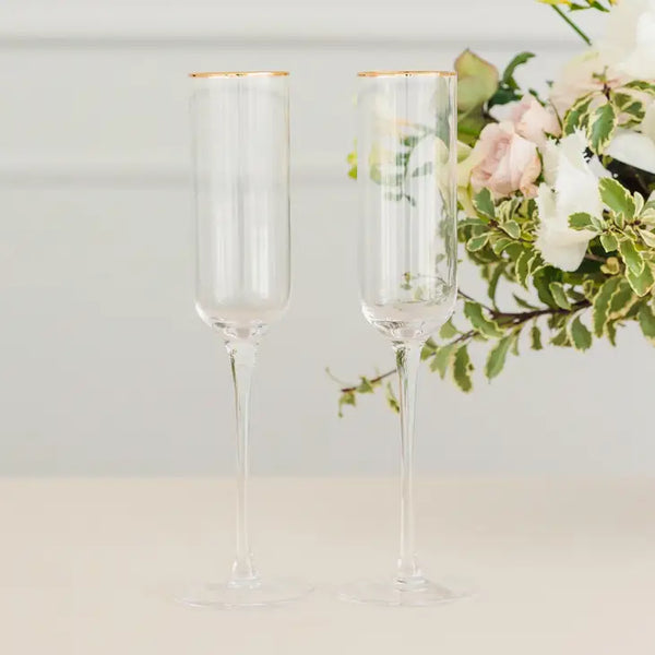 Gold Rimmed Champagne Flutes - Blank - Set of 2