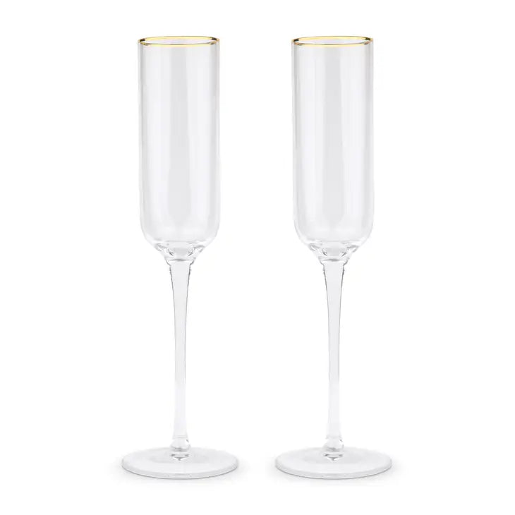 Gold Rimmed Champagne Flutes - Blank - Set of 2