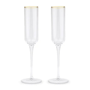 Gold Rimmed Champagne Flutes - Blank - Set of 2