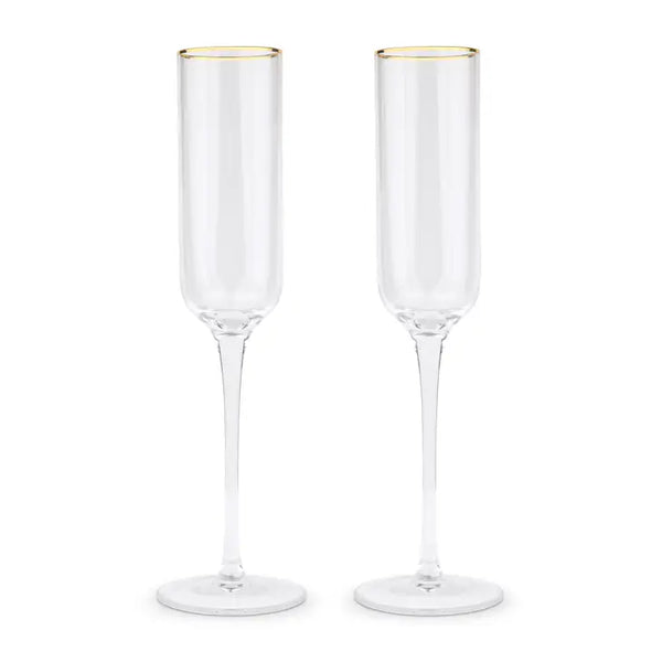 Gold Rimmed Champagne Flutes - Blank - Set of 2